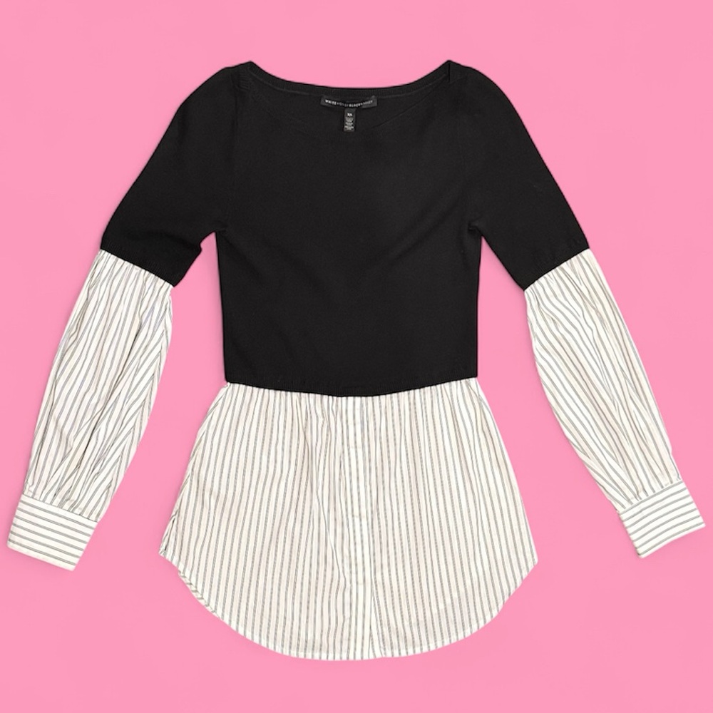 White House Black Market 🖤 Mixed Media Layered Look Top w/ Snap Bra Loops